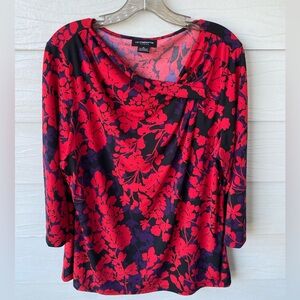Red and Black Floral Women's Top